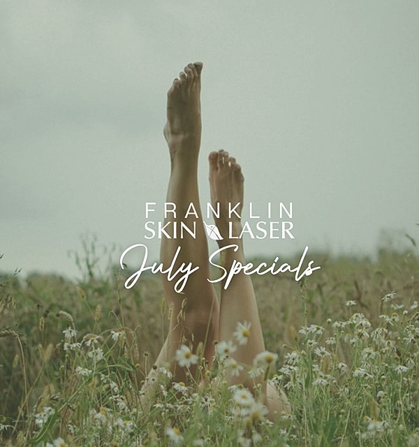 Feet in a field promoting July specials.
