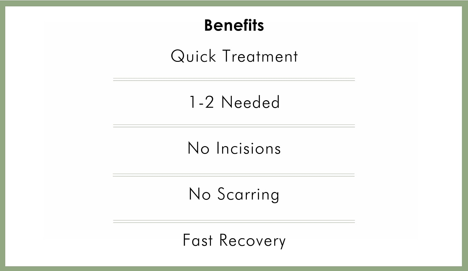 Benefits of quick, minimally invasive treatment.
